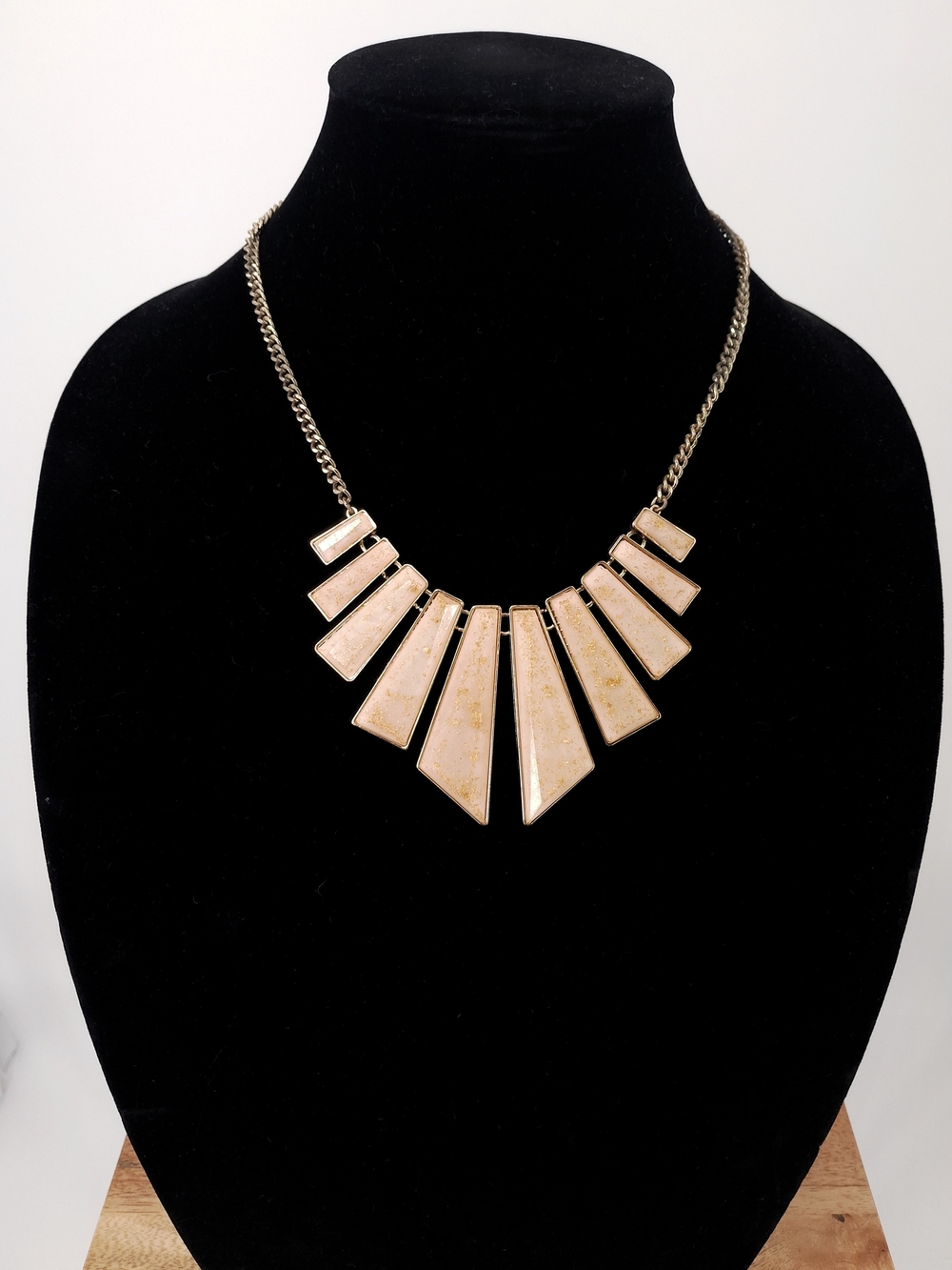 ✨Vintage Geometric Gold Collar Fan Bib Necklace Peach Pink Art Deco Statement✨
